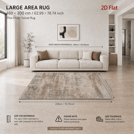 1 stuks Velvet 850G/㎡ 2D Plat Groot Formaat Tapijt, Retro Distressed Abstract Kunst Patroon Tapijt, Bruin Grijs Beige Kleur, Machinewasbaar, Anti-Slip Achterkant, Zacht En Comfortabel, Lichtgewicht En Duurzaam