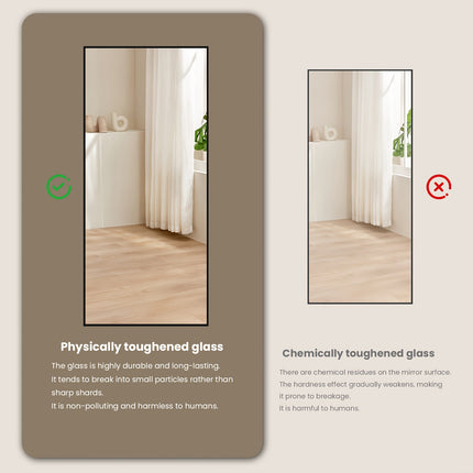 Grote zwarte staande passpiegel 172 x 78 cm met rechthoekig aluminium frame en gehard glas, vloerspiegel voor slaapkamer of woonkamer