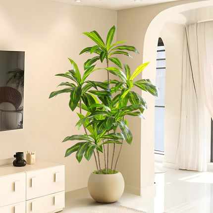 1 stuks Kunstmatige Dracaena Boom Verticale Hoogte 180Cm/6Ft - Nepboom met Witte Hoge Plantenbak - Nep Tropische Yucca Vloerplant in Pot - Kunstmatige Nep Braziliaans Hout Boom Braziliaans IJzer Boom Kunstboom voor Thuis Kantoor Woonkamer Decor Binnen
