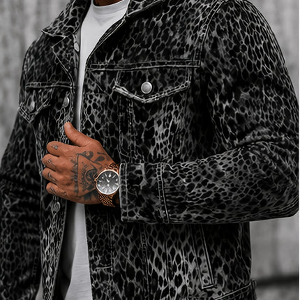 Ultra-coole spijkerjas, Amerikaanse High -stijl, heren lente/herfst gewassen luipaardprint trendy hiphop losvallende heren bovenkleding, winterjas heren