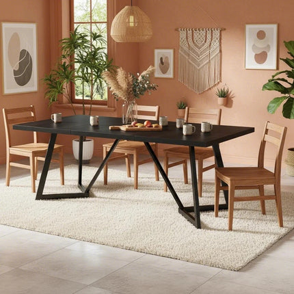 70.86-inch Grote Eettafel voor 6-8 personen, Moderne Eetkamer Tafel met Metalen Frame, Rechthoekige Keuken Diner Tafel voor Thuis Eetkamer Familie (Zwart)