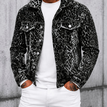Ultra-coole spijkerjas, Amerikaanse High -stijl, heren lente/herfst gewassen luipaardprint trendy hiphop losvallende heren bovenkleding, winterjas heren