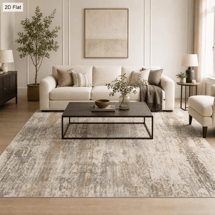 1 stuks Velvet 850G/㎡ 2D Plat Groot Formaat Tapijt, Retro Distressed Abstract Kunst Patroon Tapijt, Bruin Grijs Beige Kleur, Machinewasbaar, Anti-Slip Achterkant, Zacht En Comfortabel, Lichtgewicht En Duurzaam