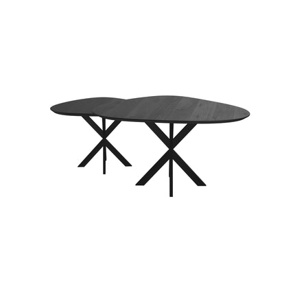 Duo-Couchtisch aus massiver Eiche, Schwarz - Tropfenform - Kreuzgestell