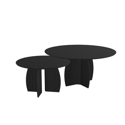 Duo-Couchtisch aus massiver Eiche, Schwarz - rund - Mondgestell