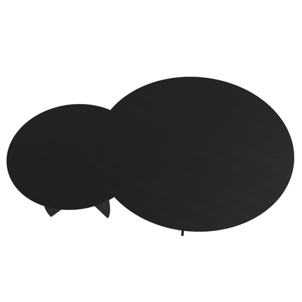 Duo-Couchtisch aus massiver Eiche, Schwarz - rund - Mondgestell