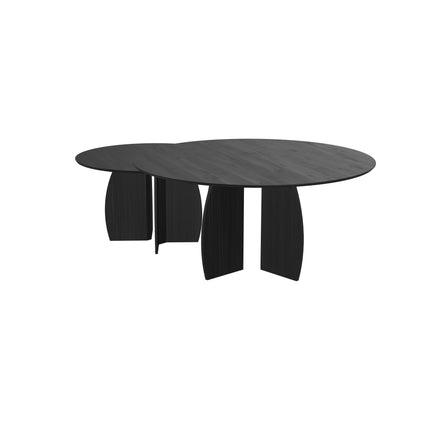Duo-Couchtisch aus massiver Eiche, Schwarz - rund - Mondgestell
