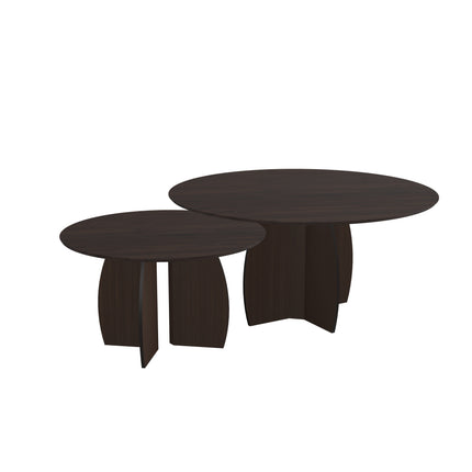 Duo-Couchtisch aus massiver Eiche, Walnut Brown - rund - Mondgestell
