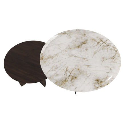 Keramik/Eiche-Duo-Couchtisch Walnut Brown - Rund - Mond-Gestell
