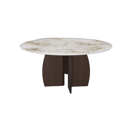 Keramik/Eiche-Duo-Couchtisch Walnut Brown - Rund - Mond-Gestell