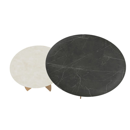 Keramik/Beton-Duo-Couchtisch - rund - Mondgestell