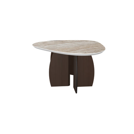 Keramik/Eiche-Duo-Couchtisch - Tropfenform - Mondgestell