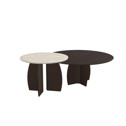 Eiche/Keramik-Duo-Couchtisch, Walnut Brown - rund - Mondgestell