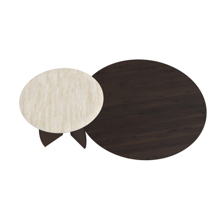 Eiche/Keramik-Duo-Couchtisch, Walnut Brown - rund - Mondgestell