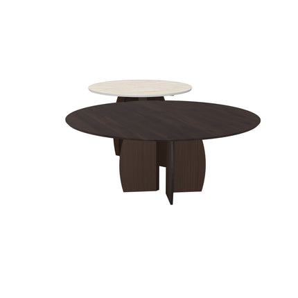 Eiche/Keramik-Duo-Couchtisch, Walnut Brown - rund - Mondgestell