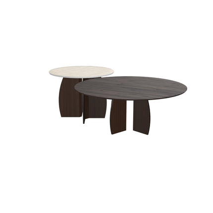 Eiche/Keramik-Duo-Couchtisch, Walnut Brown - rund - Mondgestell