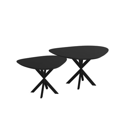Duo-Couchtisch aus massiver Eiche, Schwarz - Tropfenform - Kreuzgestell