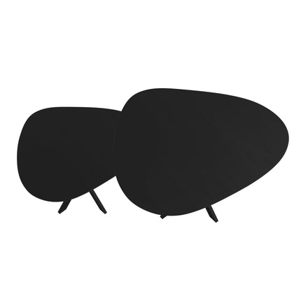 Duo-Couchtisch aus massiver Eiche, Schwarz - Tropfenform - Kreuzgestell