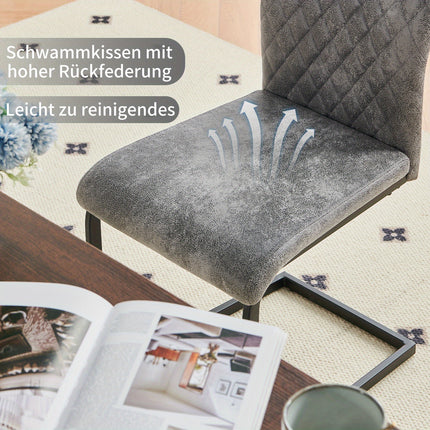 Industriële Eetkamerstoelen Bruin Kunstleer met Fluweellook – Set van 1, 2, 4 of 6 – Diamantstiksel – Hoge Rugleuning – Zwart Metalen Sledeframe
