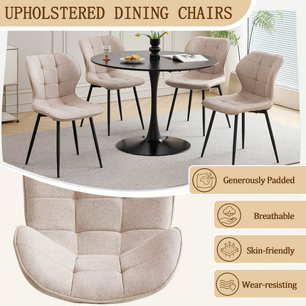 Set van 4 Eetkamerstoelen – Gestoffeerde Keukenstoelen met Linnen Bekleding, Ergonomische Rugleuning en Zwarte Metalen Poten – Lichtbeige, Khaki, Donkergrijs - Zithoogte	49,5 cm