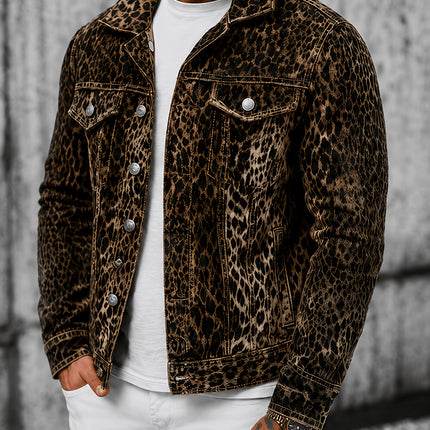 Ultra-coole spijkerjas, Amerikaanse High -stijl, heren lente/herfst gewassen luipaardprint trendy hiphop losvallende heren bovenkleding, winterjas heren