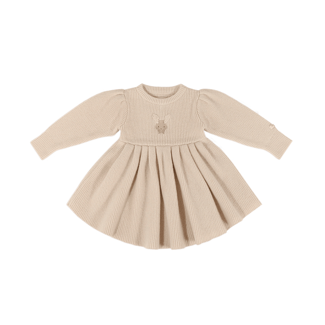 Vikkie Merino Wool Dress | Meisjesjurk | Fluffy Bunny | Soft Sand