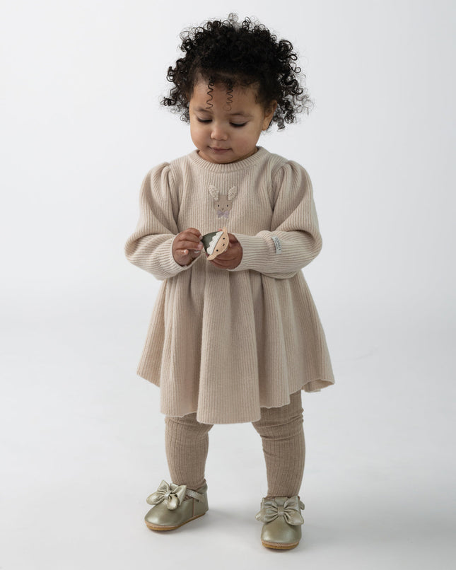 Vikkie Merino Wool Dress | Meisjesjurk | Fluffy Bunny | Soft Sand