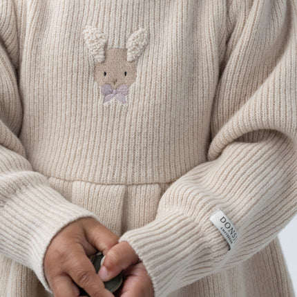 Vikkie Merino Wool Dress | Meisjesjurk | Fluffy Bunny | Soft Sand