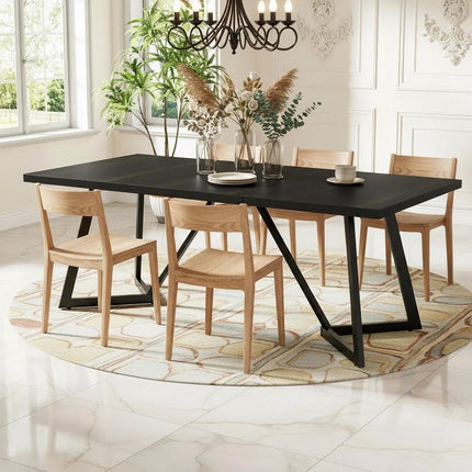 70.86-inch Grote Eettafel voor 6-8 personen, Moderne Eetkamer Tafel met Metalen Frame, Rechthoekige Keuken Diner Tafel voor Thuis Eetkamer Familie (Zwart)