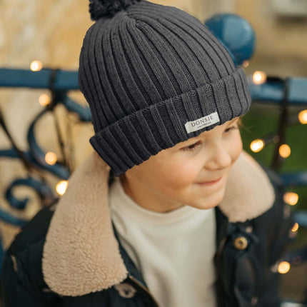 Poppom Hat | Kindermuts | Blue Marine Melange