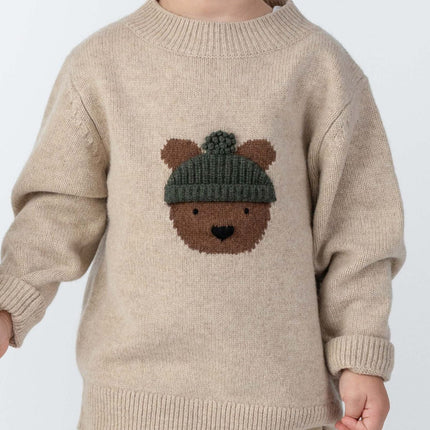 Denn Merino Wool Sweater | Kindertrui | Bear | Biscotti Melange