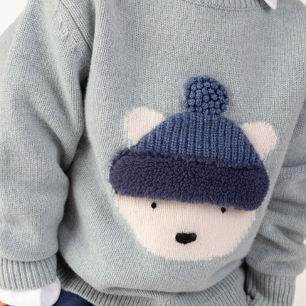 Denn Merino Wool Sweater | Kindertrui | Polar Bear | Cloud Blue Melange