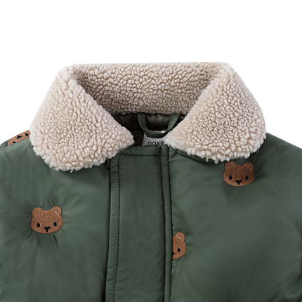 Florus Jacket Bears Thyme | Kinderjas | Bomberjack met faux-fur kraag