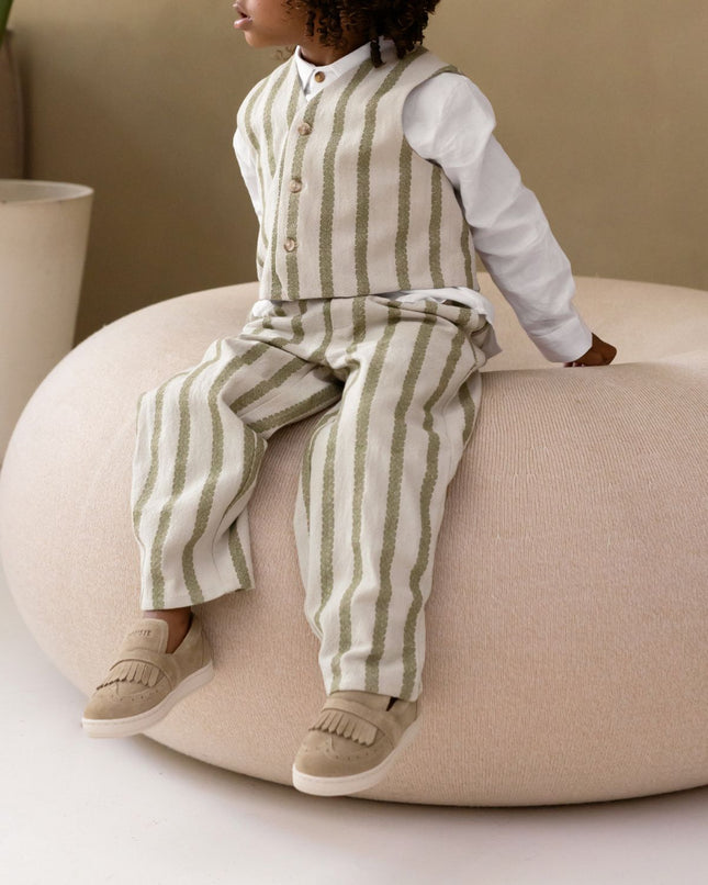Mazen Trousers | Light Green - Green Striped