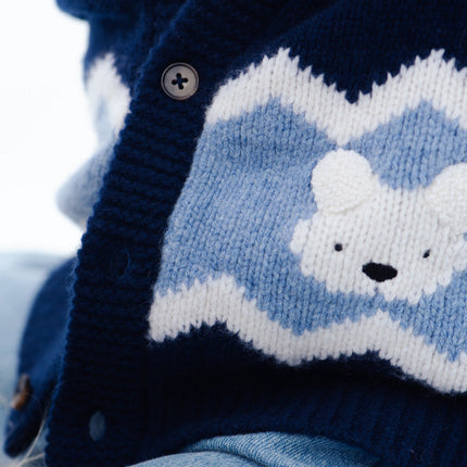 Kwinten Merino Wool Cardigan | Polar Bears | Navy Blue