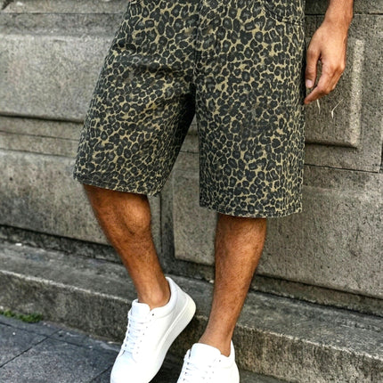 Heren Zomer Vintage Streetstyle Mode Luipaardprint Spijkerstof Bermuda Shorts