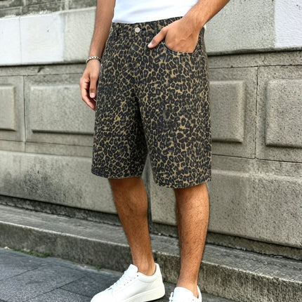 Heren Zomer Vintage Streetstyle Mode Luipaardprint Spijkerstof Bermuda Shorts
