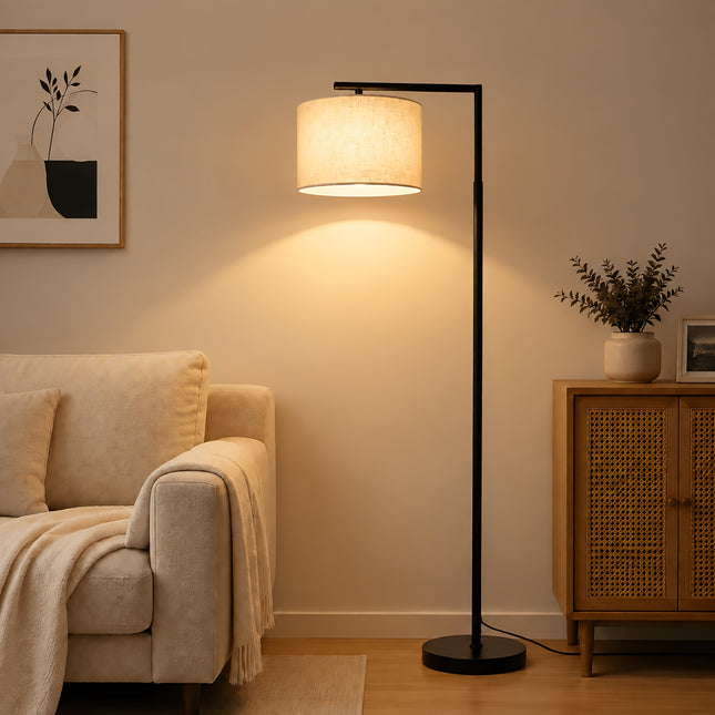 Moderne Staande Lamp Zwart met Beige Stoffen Lampenkap 166 cm Hoog – Vloerlamp voor Woonkamer en Slaapkamer