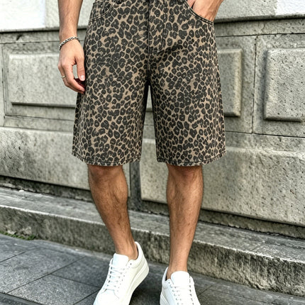 Heren Zomer Vintage Streetstyle Mode Luipaardprint Spijkerstof Bermuda Shorts