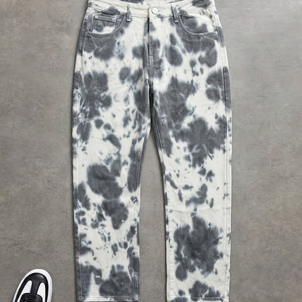 Heren Jeans met Tie-Dye Print, Gewone Cropped Jeans, Casual Veelzijdige Jeans met Zakken
