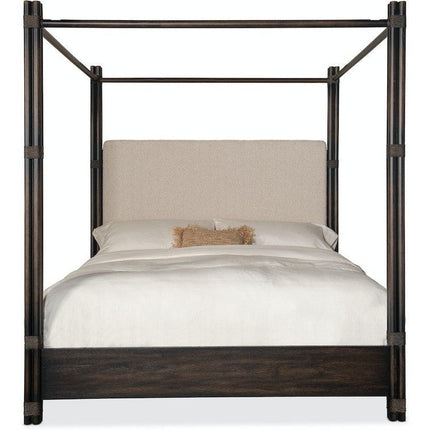 Hooker Furniture Retreat Pole Rattan Upholstered Poster Bed w/Canopy