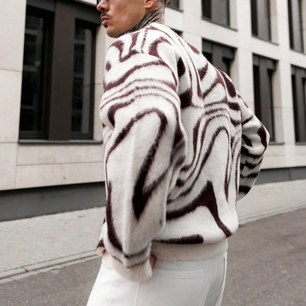 JANE DRESSINGLOG Herentrui met Abstracte Wervelprint - Gebreide Trui met Ruime Pasvorm Geschikt voor Herfst/Winter, Casual Pullover met Ronde Hals, Losgebreide Trui, Nachtclub- & Date-outfits, Herfst/Winter Gebreide Trui voor Heren