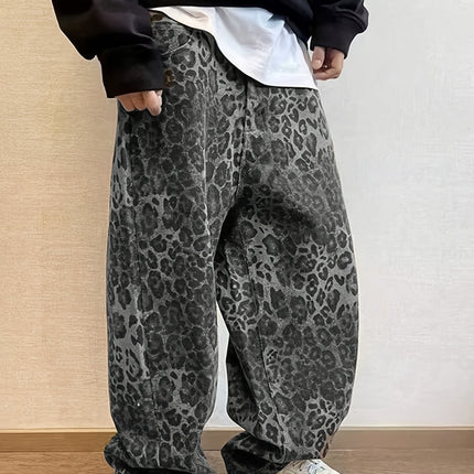 Trendy Amerikaanse Street Cool Luipaardprint Heren Jeans All-Season Nieuwe Vintage Losse Drape Versatile Wide-Leg Broek