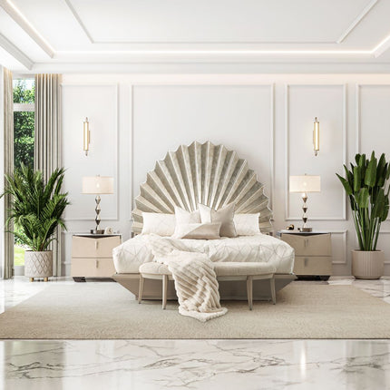 Michael Amini Fantosini King Fan Bed - Silver Leaf