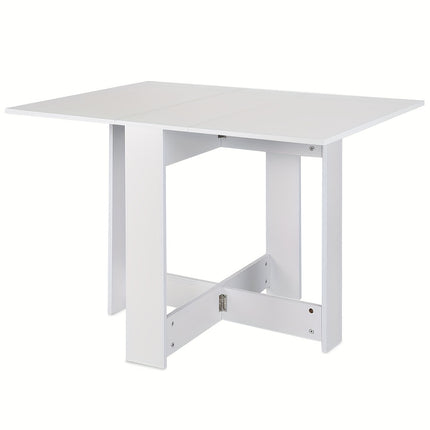 Witte ruimtebesparende eettafel van MDF met klassiek onderstel, afmetingen 102,5 x 76 x 73 cm, geschikt als compacte keukentafel.