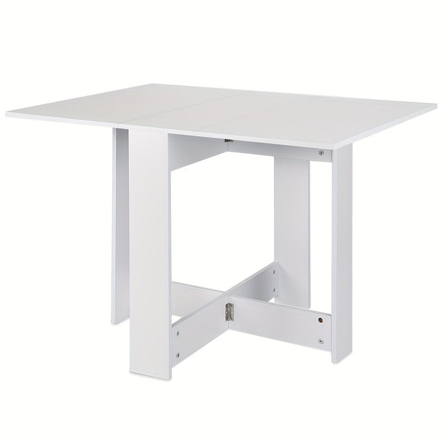 Witte ruimtebesparende eettafel van MDF met klassiek onderstel, afmetingen 102,5 x 76 x 73 cm, geschikt als compacte keukentafel.