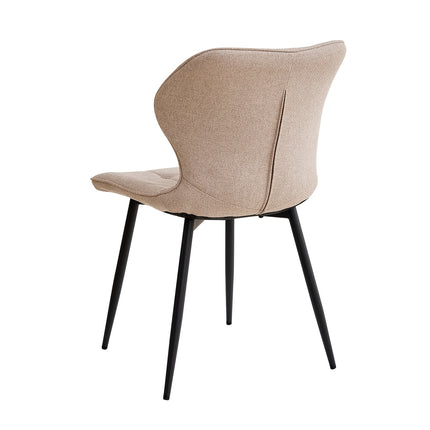 Khaki eetkamerstoel met linnen bekleding, gestoffeerde zitting, ergonomisch gevormde rugleuning en vier zwarte metalen poten, onderdeel van een set van 4.
