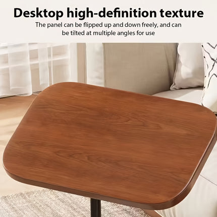 Verstelbare Bijzettafel met Houtlook Blad – 360° Draaibaar – In Hoogte Verstelbaar – Opklapbare Laptoptafel – Multifunctionele Salontafel – Zwart Metalen Onderstel – Bruin/Zwart/Wit