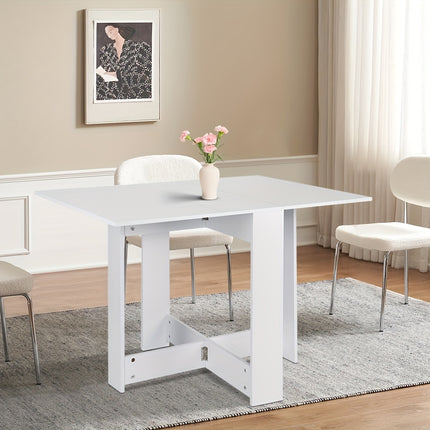 Witte ruimtebesparende eettafel van MDF met klassiek onderstel, afmetingen 102,5 x 76 x 73 cm, geschikt als compacte keukentafel.
