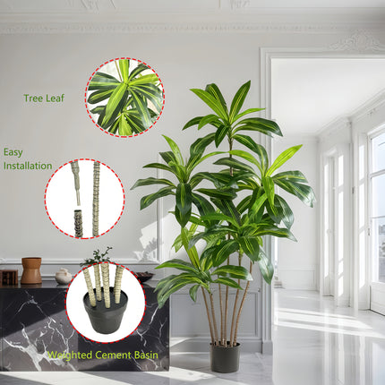 1 stuks Kunstmatige Dracaena Boom Verticale Hoogte 180Cm/6Ft - Nepboom met Witte Hoge Plantenbak - Nep Tropische Yucca Vloerplant in Pot - Kunstmatige Nep Braziliaans Hout Boom Braziliaans IJzer Boom Kunstboom voor Thuis Kantoor Woonkamer Decor Binnen